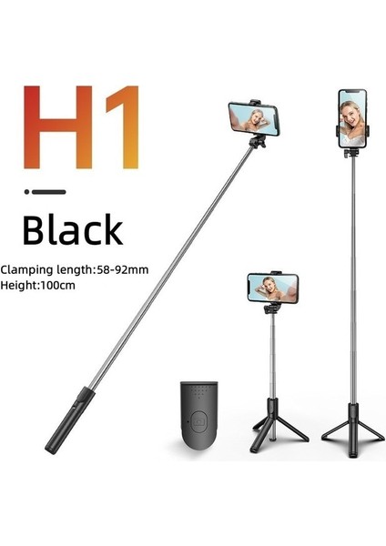 Siyah Uzatılmış Selfie Çubuğu Tripod Mobil Tutucu Bluetooth Uzaktan Kumanda Doldurma Işığı ile Kablosuz Katlanabilir Tripod Deklanşör (Yurt Dışından)