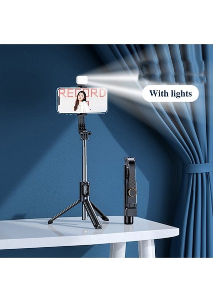 Işıklı Siyah 2022 Yeni Bluetooth Kablosuz Selfie Çubuğu Mini Tripod Ios Android Telefon Için Dolgu Işığı ile Uzatılabilir Monopod Uzaktan Deklanşör (Yurt Dışından)