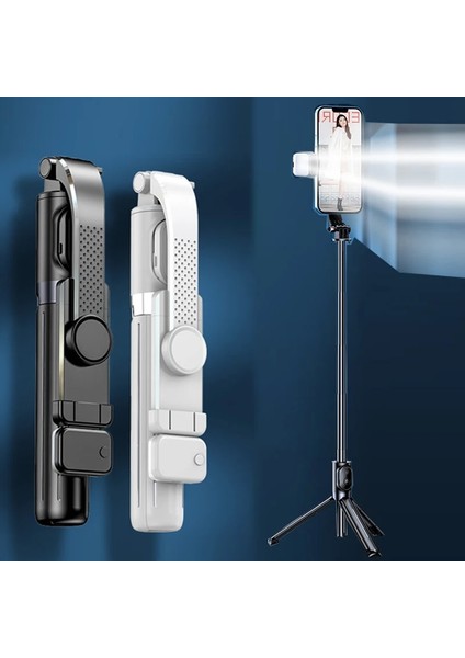 Işıklı Siyah 2022 Yeni Bluetooth Kablosuz Selfie Çubuğu Mini Tripod Ios Android Telefon Için Dolgu Işığı ile Uzatılabilir Monopod Uzaktan Deklanşör (Yurt Dışından)