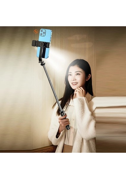 Işıklı Siyah 2022 Yeni Bluetooth Kablosuz Selfie Çubuğu Mini Tripod Ios Android Telefon Için Dolgu Işığı ile Uzatılabilir Monopod Uzaktan Deklanşör (Yurt Dışından)