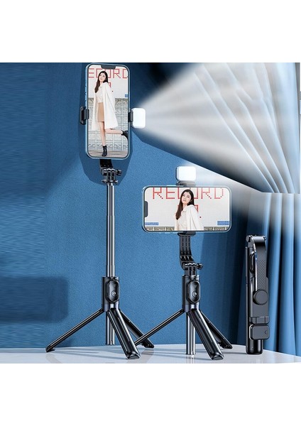 Işıklı Siyah 2022 Yeni Bluetooth Kablosuz Selfie Çubuğu Mini Tripod Ios Android Telefon Için Dolgu Işığı ile Uzatılabilir Monopod Uzaktan Deklanşör (Yurt Dışından)