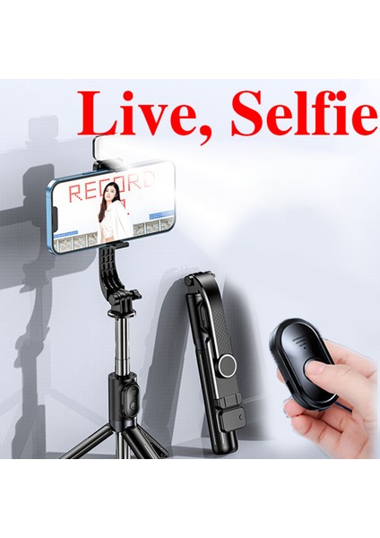 Işıklı Siyah 2022 Yeni Bluetooth Kablosuz Selfie Çubuğu Mini Tripod Ios Android Telefon Için Dolgu Işığı ile Uzatılabilir Monopod Uzaktan Deklanşör (Yurt Dışından)