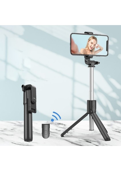 H1 Siyah 2022 Katlanabilir Cep Telefonu Tutucu Dolgu Işığı Kablosuz Bluetooth Uyumlu Selfie Çubuğu Android Canlı Yayın Için IPhone Için (Yurt Dışından)