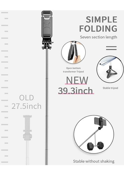 Beyaz Kablosuz Bluetooth Uyumlu Selfie Çubuğu Tripod Katlanabilir Tripod Monopod Gopro Spor Eylem Kamera Için Akıllı Telefonlar Için Evrensel (Yurt Dışından)