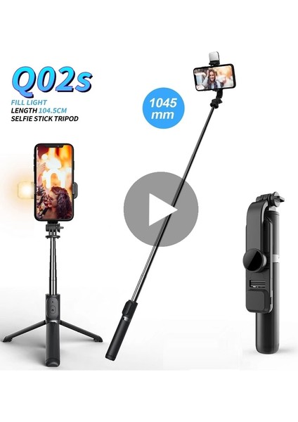 Siyah Işıklı Selfie Çubuğu iPhone Android Cep Telefonu Için Tripodlu Stand Tutucu Kutup Akıllı Telefon Bluetooth Monopod LED Işık Çubuk Teleskopik (Yurt Dışından)