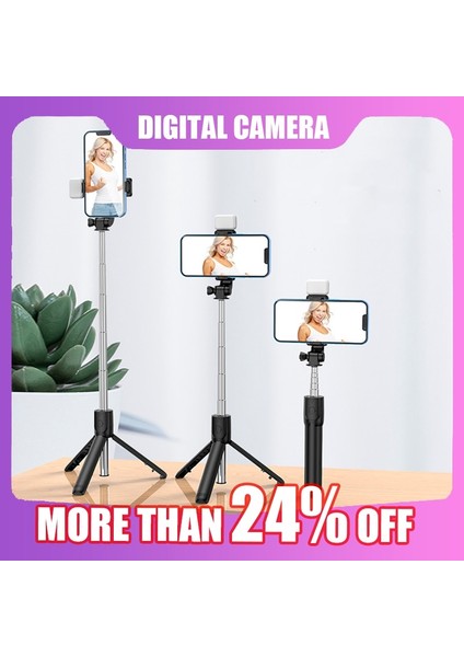 Yeşil Işıklı Geri Çekilebilir Cep Telefonu Tutucu Taşınabilir Bluetooth Selfie Çubuğu Selfie Işığı ile Çok Fonksiyonlu Tripod Kablosuz Uzaktan Deklanşör (Yurt Dışından)