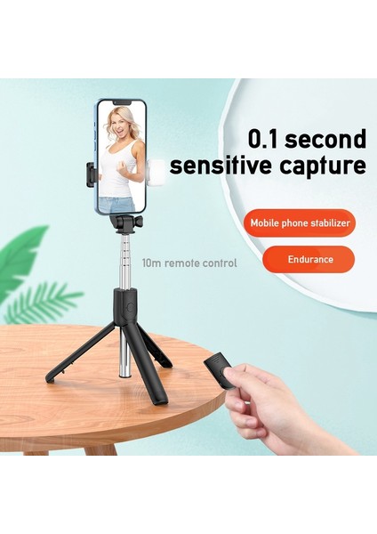 Yeşil Işıklı Geri Çekilebilir Cep Telefonu Tutucu Taşınabilir Bluetooth Selfie Çubuğu Selfie Işığı ile Çok Fonksiyonlu Tripod Kablosuz Uzaktan Deklanşör (Yurt Dışından)