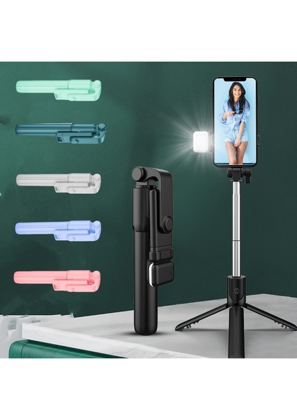 Siyah Uzatılmış Selfie Çubuğu Tripod Mobil Tutucu Bluetooth Uzaktan Kumanda Doldurma Işığı ile Kablosuz Katlanabilir Tripod Deklanşör (Yurt Dışından) fiyatları