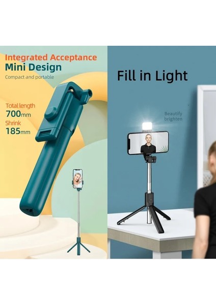 Siyah Uzatılmış Selfie Çubuğu Tripod Mobil Tutucu Bluetooth Uzaktan Kumanda Doldurma Işığı ile Kablosuz Katlanabilir Tripod Deklanşör (Yurt Dışından) fırsatları