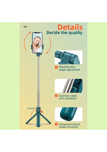 Siyah Uzatılmış Selfie Çubuğu Tripod Mobil Tutucu Bluetooth Uzaktan Kumanda Doldurma Işığı ile Kablosuz Katlanabilir Tripod Deklanşör (Yurt Dışından) indirimleri