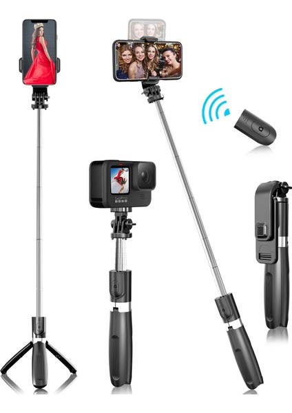 Siyah Taşınabilir Uzatılabilir Selfie Çubuk Tripod Uzaktan Deklanşör ile iPhone 13 12 Android Cep Telefonu Tripod Seyahat Partisi Için Standı (Yurt Dışından) fiyatları