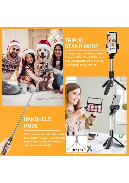 Siyah Taşınabilir Uzatılabilir Selfie Çubuk Tripod Uzaktan Deklanşör ile iPhone 13 12 Android Cep Telefonu Tripod Seyahat Partisi Için Standı (Yurt Dışından) modelleri