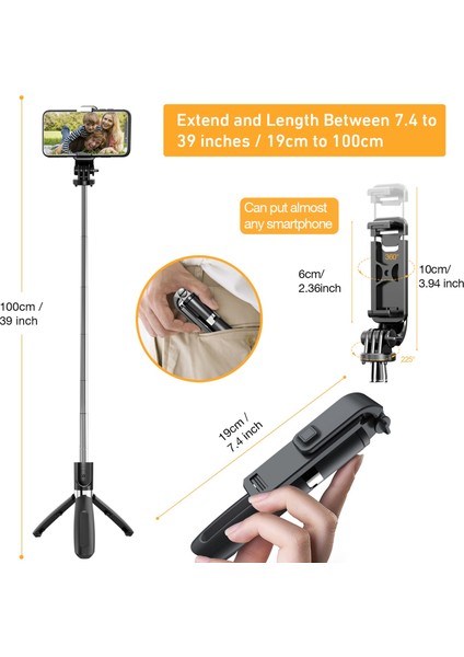 Siyah Taşınabilir Uzatılabilir Selfie Çubuk Tripod Uzaktan Deklanşör ile iPhone 13 12 Android Cep Telefonu Tripod Seyahat Partisi Için Standı (Yurt Dışından) fırsatları