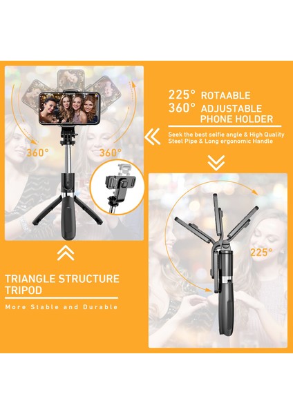Siyah Taşınabilir Uzatılabilir Selfie Çubuk Tripod Uzaktan Deklanşör ile iPhone 13 12 Android Cep Telefonu Tripod Seyahat Partisi Için Standı (Yurt Dışından) indirimleri