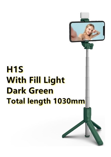 Yeşil Işıklı Ultra Taşınabilir Tripod Telefon Uzaktan Kumandalı Bluetooth Selfie Çubuğu Katlanabilir Geri Çekilebilir Huawei iPhone ve Android Için (Yurt Dışından)