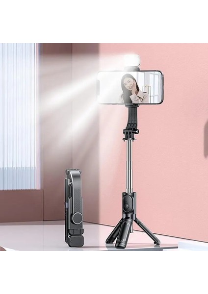 Tripod Selfie Çubuğu Ayarlanabilir Canlı Yayın Tripod Taşınabilir Cep Telefonu Standı Yatay ve Dikey Arasında Dolgu Işığı Anahtarı (Yurt Dışından)