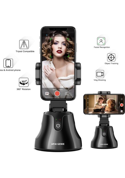 Tripodlu Siyah Apaı Genıe Yüz Takip Kamerası Akıllı Çekim Selfie Çubuğu 360° Dönüş Nesne Takip Tutucu Vlog Video Kaydı Için Gimbal (Yurt Dışından)