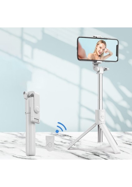H1 Beyaz 2022 Katlanabilir Cep Telefonu Tutucu Dolgu Işığı Kablosuz Bluetooth Uyumlu Selfie Çubuğu Android Canlı Yayın Için IPhone (Yurt Dışından)