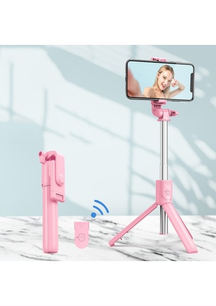 Stil A No LED Pembe Selfie Çubuğu Tripod LED Işık Halkalı Lamba Cep Cep Telefonu Tutucu Standı Bluetooth Teleskopik Monopod Akıllı Telefon Monope (Yurt Dışından)