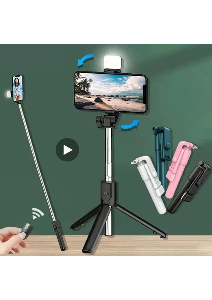Stil A No LED Pembe Selfie Çubuğu Tripod LED Işık Halkalı Lamba Cep Cep Telefonu Tutucu Standı Bluetooth Teleskopik Monopod Akıllı Telefon Monope (Yurt Dışından)