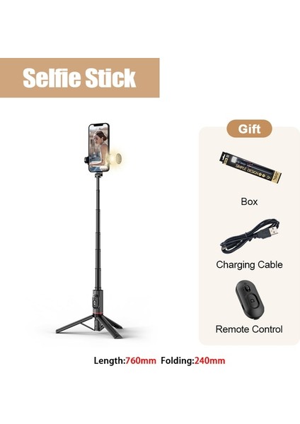 Vıp Kutusu Fangtuosı Yenı Taşınabilir Kablosuz Bluetooth Telefon Selfie Çubuk Tripod Dolgu Işığı ile Huawei iPhone 14 Android Ios Selfie (Yurt Dışından)