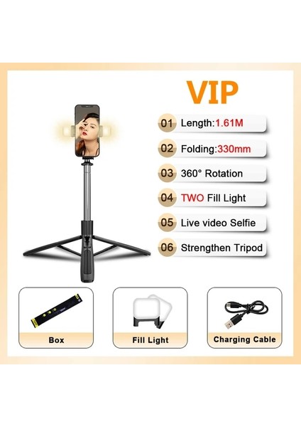 Kutulu Iki Işık Fangtuosı Yeni Kablosuz Bluetooth Selfie Çubuğu Katlanabilir Uzaktan Deklanşörlü Büyük Tripod Kameralı Telefon Için Selfie Canlı Akışı Için (Yurt Dışından)