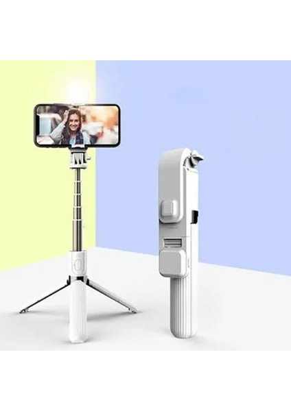Beyaz L03S Bluetooth Kablosuz Selfie Çubuğu Dolgu Işığı Tripod Çok Fonksiyonlu Kamera Braketi Akıllı Telefon Için Alüminyum Alaşımlı (Yurt Dışından)