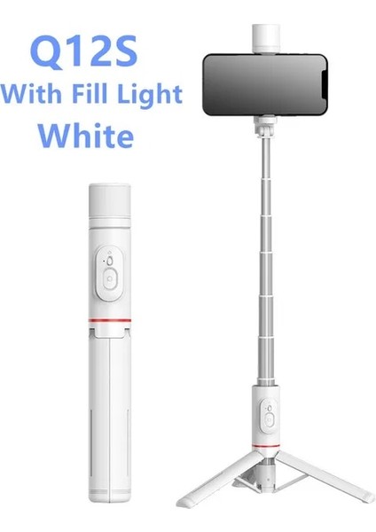 Q12S Beyaz Cep Telefonu Selfie Çubuğu Huawei Onur iPhone Android Xiaomi Için Teleskopik Bluetooth Sopa ile (Yurt Dışından)
