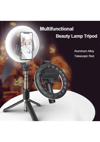 Siyah Bluetooth Selfie Çubukları LED Halka Işık Katlanabilir Tripod Standı 6 Inç Selfie Çubukları Video Canlı Makyaj Fotoğrafçılığı Işık Kablosuz (Yurt Dışından) fiyatları