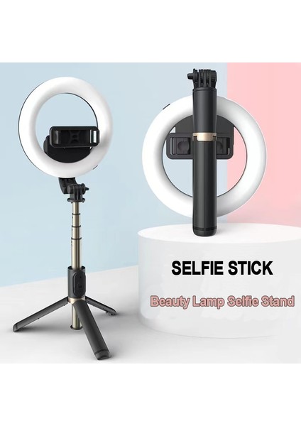 Siyah Bluetooth Selfie Çubukları LED Halka Işık Katlanabilir Tripod Standı 6 Inç Selfie Çubukları Video Canlı Makyaj Fotoğrafçılığı Işık Kablosuz (Yurt Dışından) modelleri
