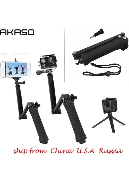 Selfie Çubuğu Akaso Çok Fonksiyonlu El Tripodları Selfie Çubuğu 3'ü 1 Arada Uzatılabilir Monopod Selfie Çubuğu iPhone Samsung Spor Kamera Için (Yurt Dışından)