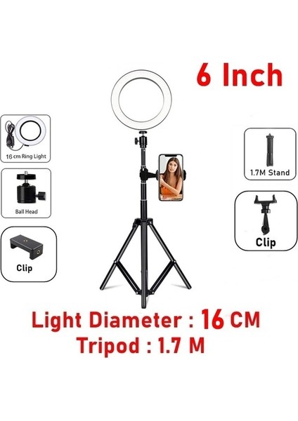 6 Inç2 Kısılabilir LED Selfie Halka Dolgu Işığı Telefon Kamera LED Halka Lamba Makyaj Video Canlı Aro De Luz Para Hacer Tik Tok Için Tripod ile (Yurt Dışından)