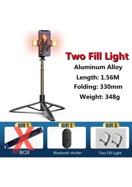Iki Işıklı Kutu Yok Tripod Selfie Sopa LED Halka Işıklı Gimbal Sabitleyici Telefon Kamerası Akıllı Telefon Mobil Cep Tutucu Standı Bluetooth Monopod (Yurt Dışından)