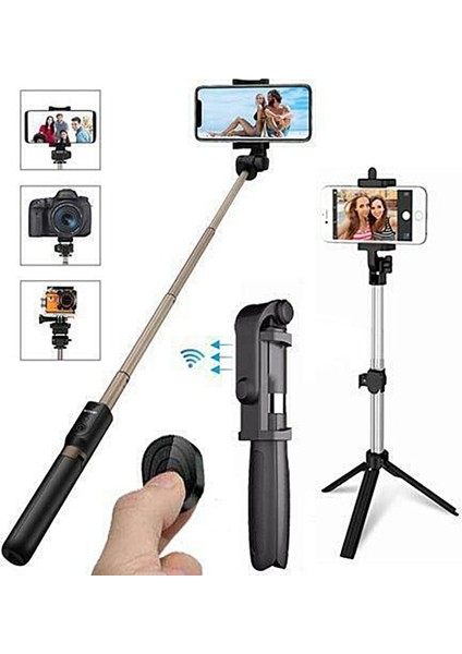 Siyah 4 In 1 Kablosuz Selfie Çubukları Bluetooth Uyumlu Çubuk Selfie Tripod Akıllı Telefon Için Katlanabilir Selfie Sopa (Yurt Dışından) modelleri