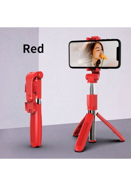 Kırmızı Pınzheng Bluetooth Özçekim Çubuğu Tripod Uzaktan Kumanda ile Katlanabilir Monopod Xiaomi iPhone Akıllı Telefonlar Için Kablosuz Özçekim Çubuğu (Yurt Dışından)