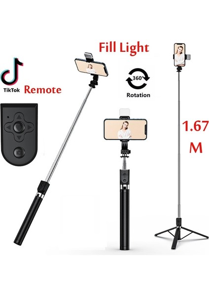 Dolgu Işığı ile 1,67M Bluetooth Özellikli Selfie Çubuğu Canlı Yayın Yayını (Yurt Dışından) fiyatları