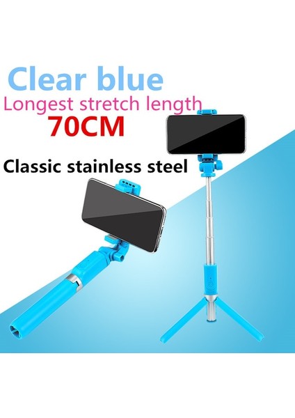 Temizle Mavi Mini Selfie Tripod Uzaktan Kumanda ile + Katlanabilir Tripod Taşınabilir Monopod Kablosuz Bluetooth Selfie Çubuğu iPhone x 8 7 6 S Artı (Yurt Dışından)