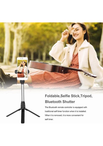 Siyah XT10 Selfie Sopa Uzaktan Kumanda Teleskopik Çubuk Masaüstü Canlı Braketi Cep Telefonu Tripod Selfie Sopa iPhone 11/12/13 (Yurt Dışından)
