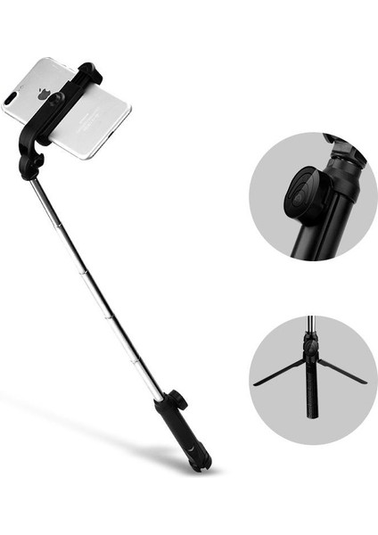 Siyah XT10 Selfie Sopa Uzaktan Kumanda Teleskopik Çubuk Masaüstü Canlı Braketi Cep Telefonu Tripod Selfie Sopa iPhone 11/12/13 (Yurt Dışından)