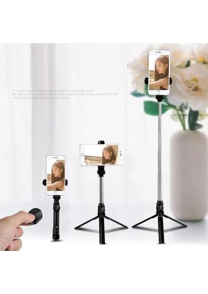 Siyah XT10 Selfie Sopa Uzaktan Kumanda Teleskopik Çubuk Masaüstü Canlı Braketi Cep Telefonu Tripod Selfie Sopa iPhone 11/12/13 (Yurt Dışından)
