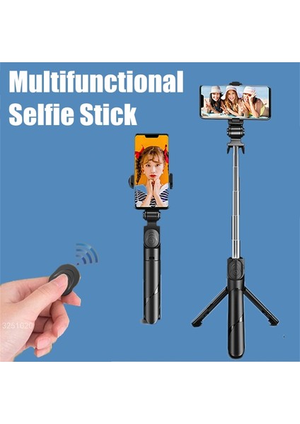 Siyah Fgclsy Yeni Kablosuz Bluetooth Selfie Çubuğu Taşınabilir Mini 360 Derece Dönen Tripod Uzaktan Deklanşör Çekim Canlı Yayın Için (Yurt Dışından)