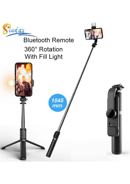 Q02S Siyah Bluetooth Uyumlu Kablosuz Selfie Çubuğu Mini Tripod Uzatılabilir Monopod, Ios Android Telefon Için Dolgu Işığı ile Uzaktan Deklanşör (Yurt Dışından)
