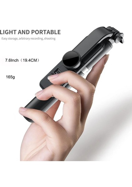 Q02S Siyah Bluetooth Uyumlu Kablosuz Selfie Çubuğu Mini Tripod Uzatılabilir Monopod, Ios Android Telefon Için Dolgu Işığı ile Uzaktan Deklanşör (Yurt Dışından)