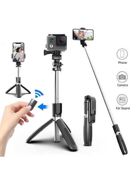 Temel Tip Bluetooth Kablosuz Selfie Çubuğu, Telefonlar Için Dolgu Işıklı, Katlanabilir Gopro ve Spor Aksiyon Kameraları Için Taşınabilir Mini Tripod (Yurt Dışından) modelleri