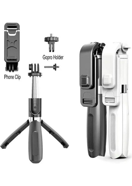 Temel Tip Bluetooth Kablosuz Selfie Çubuğu, Telefonlar Için Dolgu Işıklı, Katlanabilir Gopro ve Spor Aksiyon Kameraları Için Taşınabilir Mini Tripod (Yurt Dışından) fırsatları