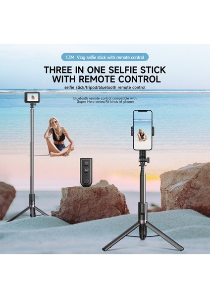 1.3m Selfie Çubuğu Telesın 0.6/1.3m Selfie Çubuğu Tripod + 40M Bluetooth Uzaktan Kumanda Gopro Hero 11 10 9 8 Max Vlog IPhone 14 13 Samsung Için (Yurt Dışından)