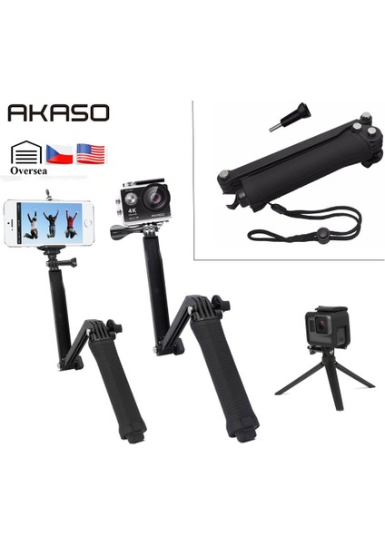Selfie Çubuğu Akaso Çok Fonksiyonlu El Tripodları Selfie Çubuğu 3'ü 1 Arada Uzatılabilir Monopod Selfie Çubuğu iPhone Samsung Spor Kamera Için (Yurt Dışından) indirimleri