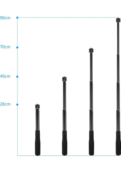 Siyah Alüminyum Alaşımlı Uzatma Özçekim Çubuğu Kutup Çubuk 1/4 Vidalı INSTA360 One X2 Gopro 10 9 Xiaomi Yi Djı Eylem 2 Spor Kamera (Yurt Dışından)