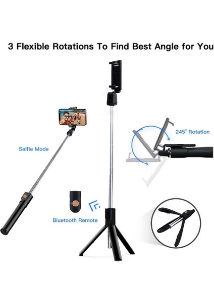 K07 Siyah Ruzsj K07 Kablosuz Bluetooth Selfie Çubuğu Katlanabilir Mini Tripod iPhone Ios Android Için Uzaktan Kumanda ile Genişletilebilir Monopod (Yurt Dışından)