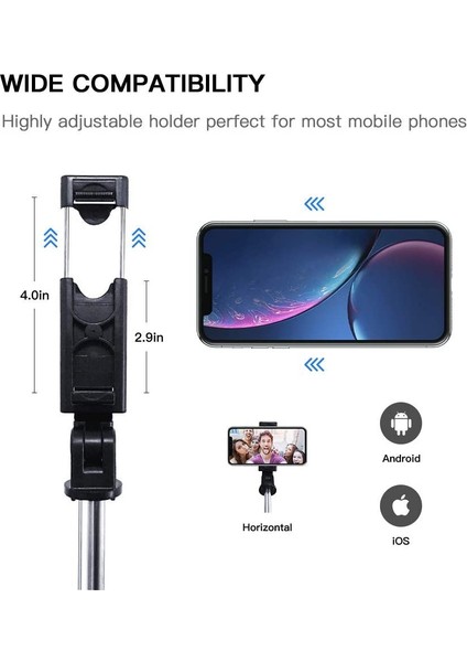 K07 Siyah Ruzsj K07 Kablosuz Bluetooth Selfie Çubuğu Katlanabilir Mini Tripod iPhone Ios Android Için Uzaktan Kumanda ile Genişletilebilir Monopod (Yurt Dışından)